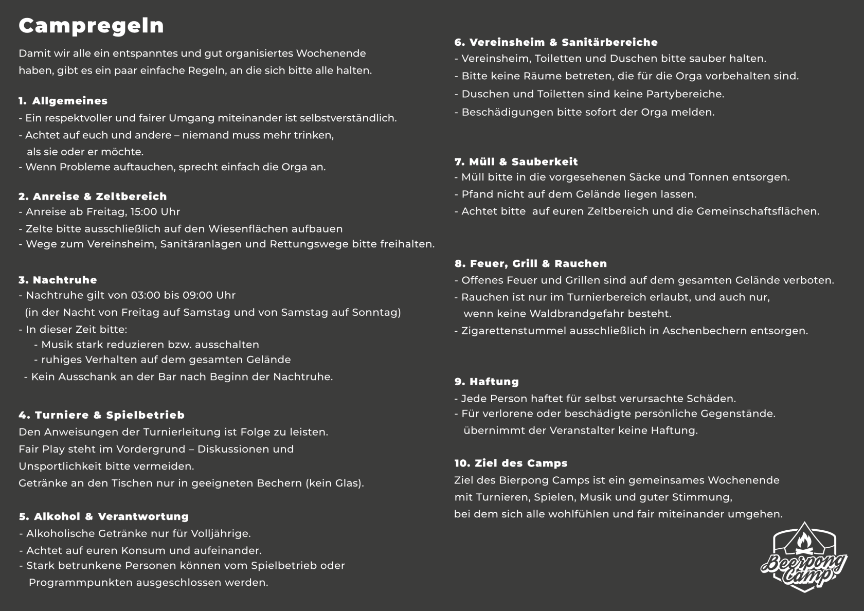 Camp Regeln
